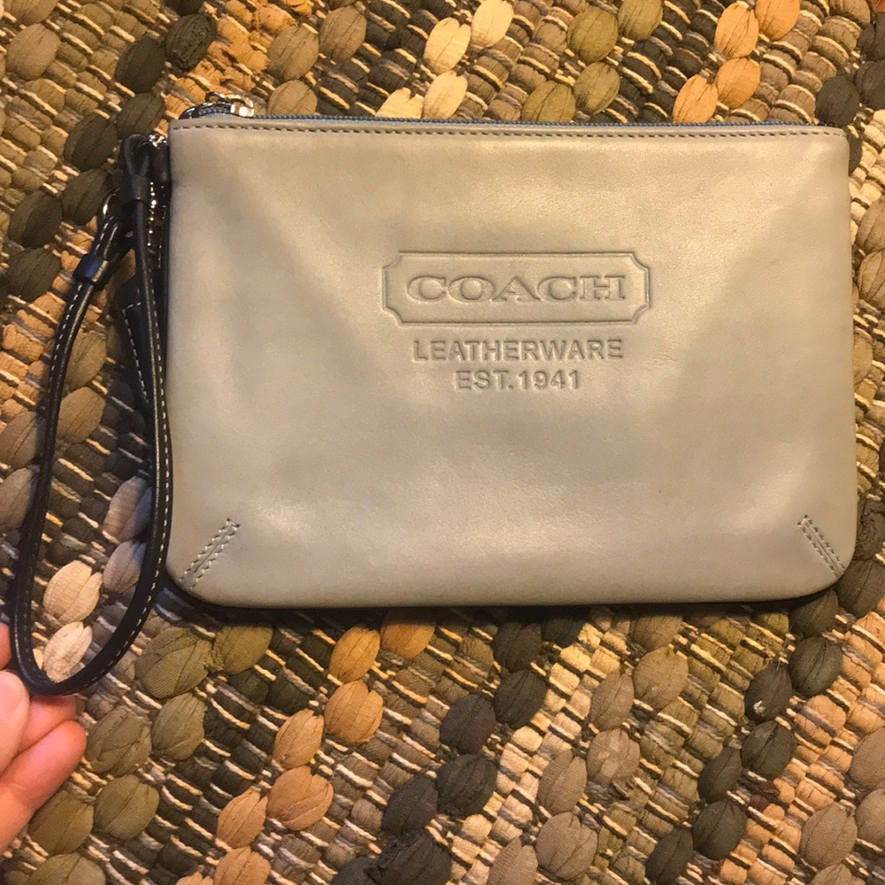 Light Blue/Grey Coach Leather Wristlet